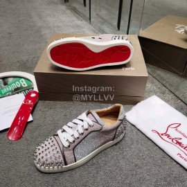 Christain Louboutin Fashion Leather Casual Shoes For Men And Women Silver
