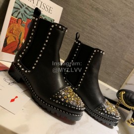 Christain Louboutin Calf Leather Riveted Martin Boots For Women Black