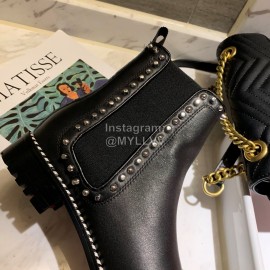 Christain Louboutin Calf Leather Riveted Martin Boots For Women Black