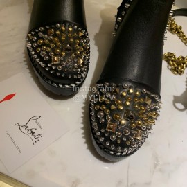 Christain Louboutin Calf Leather Riveted Martin Boots For Women Black