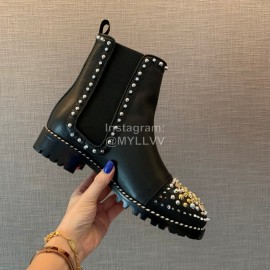 Christain Louboutin Calf Leather Riveted Martin Boots For Women Black