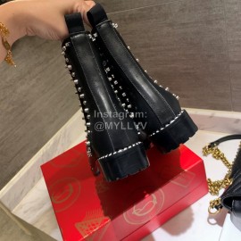 Christain Louboutin Calf Leather Riveted Martin Boots For Women Black