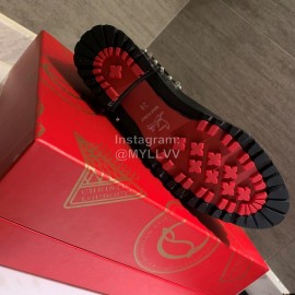 Christain Louboutin Calf Leather Riveted Martin Boots For Women Black