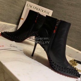 Christain Louboutin Black New Calf Rivet High Heeled Boots For Women 