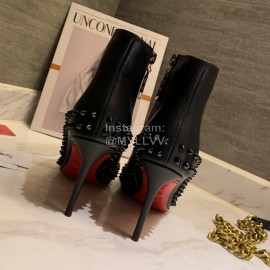 Christain Louboutin Black New Calf Rivet High Heeled Boots For Women 