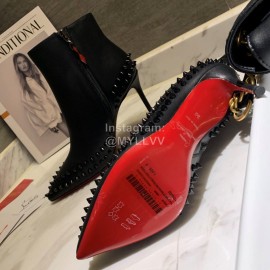 Christain Louboutin Black New Calf Rivet High Heeled Boots For Women 