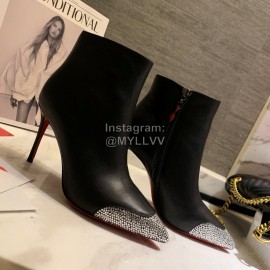 Christain Louboutin Black New Calf High Heeled Short Boots For Women 