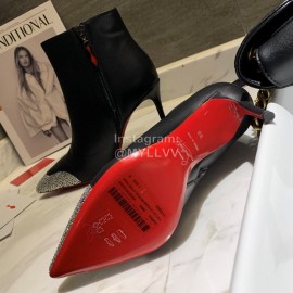 Christain Louboutin Black New Calf High Heeled Short Boots For Women 