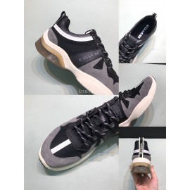 Coach Fashion Leather Knitted Fabric Sneakers For Men Black