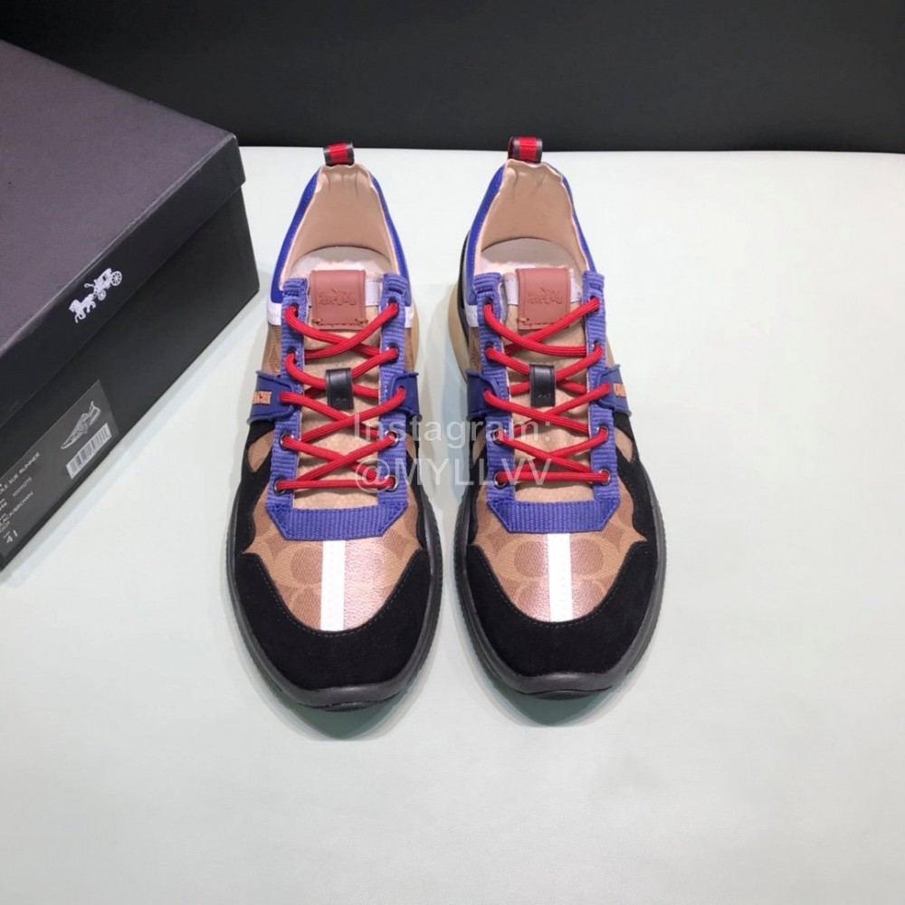 Coach Fashion Leather Knitted Fabric Sneakers For Men Brown