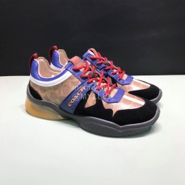 Coach Fashion Leather Knitted Fabric Sneakers For Men Brown