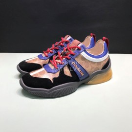 Coach Fashion Leather Knitted Fabric Sneakers For Men Brown