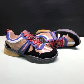 Coach Fashion Leather Knitted Fabric Sneakers For Men Brown