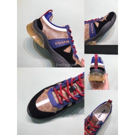 Coach Fashion Leather Knitted Fabric Sneakers For Men Brown