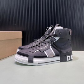 DG Calf Leather High Top Casual Sneakers For Men Black