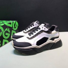 DG Calf Leather Casual Thick Soled Sneakers For Men White