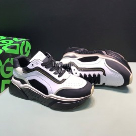 DG Calf Leather Casual Thick Soled Sneakers For Men White