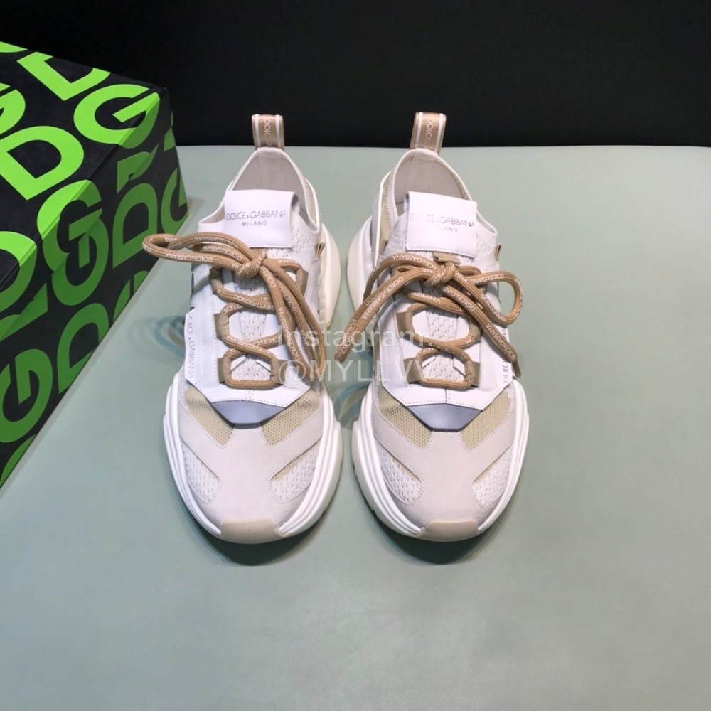 DG Calf Leather Mesh Casual Thick Soled Sneakers For Men Beige