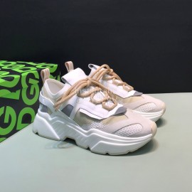 DG Calf Leather Mesh Casual Thick Soled Sneakers For Men Beige