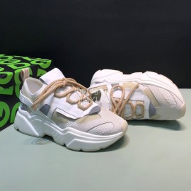 DG Calf Leather Mesh Casual Thick Soled Sneakers For Men Beige