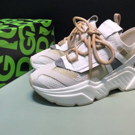 DG Calf Leather Mesh Casual Thick Soled Sneakers For Men Beige