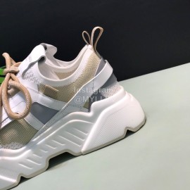 DG Calf Leather Mesh Casual Thick Soled Sneakers For Men Beige