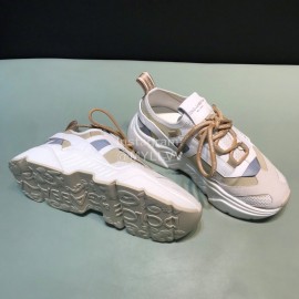 DG Calf Leather Mesh Casual Thick Soled Sneakers For Men Beige