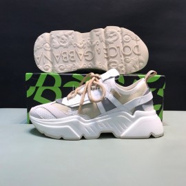 DG Calf Leather Mesh Casual Thick Soled Sneakers For Men Beige