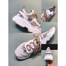 DG Calf Leather Mesh Casual Thick Soled Sneakers For Men Beige