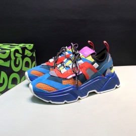 DG Calf Leather Mesh Casual Thick Soled Sneakers For Men Blue