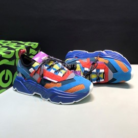 DG Calf Leather Mesh Casual Thick Soled Sneakers For Men Blue