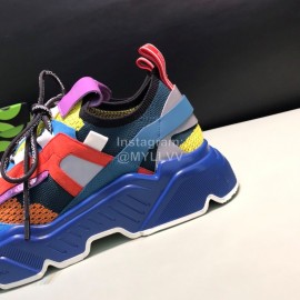 DG Calf Leather Mesh Casual Thick Soled Sneakers For Men Blue