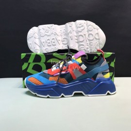 DG Calf Leather Mesh Casual Thick Soled Sneakers For Men Blue