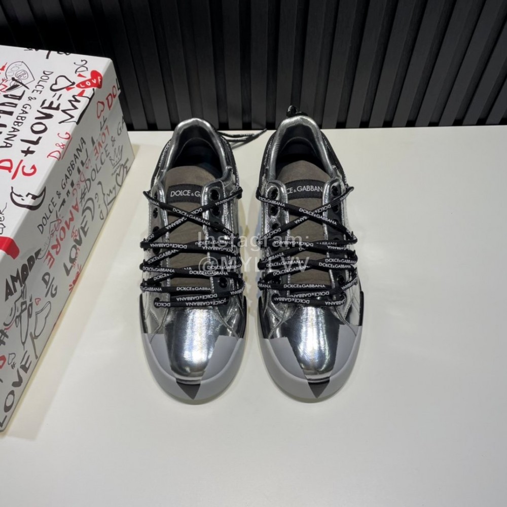 DG 3d Printed Calf Leather Casual Sneakers For Men Silver