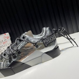 DG 3d Printed Calf Leather Casual Sneakers For Men Silver