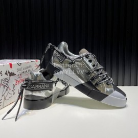 DG 3d Printed Calf Leather Casual Sneakers For Men Silver