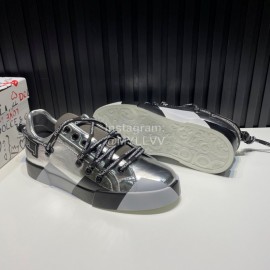 DG 3d Printed Calf Leather Casual Sneakers For Men Silver