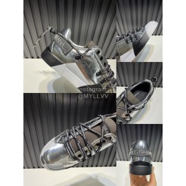 DG 3d Printed Calf Leather Casual Sneakers For Men Silver