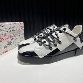 DG 3d Printed Calf Leather Casual Sneakers For Men White