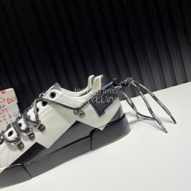 DG 3d Printed Calf Leather Casual Sneakers For Men White