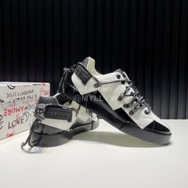 DG 3d Printed Calf Leather Casual Sneakers For Men White