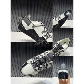 DG 3d Printed Calf Leather Casual Sneakers For Men White