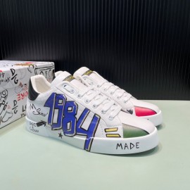 DG 3d Printed Calf Leather Casual Sneakers For Men Blue