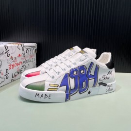 DG 3d Printed Calf Leather Casual Sneakers For Men Blue