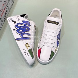 DG 3d Printed Calf Leather Casual Sneakers For Men Blue