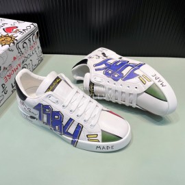 DG 3d Printed Calf Leather Casual Sneakers For Men Blue