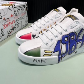 DG 3d Printed Calf Leather Casual Sneakers For Men Blue