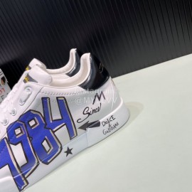 DG 3d Printed Calf Leather Casual Sneakers For Men Blue