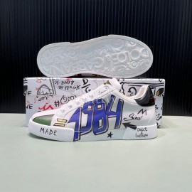 DG 3d Printed Calf Leather Casual Sneakers For Men Blue