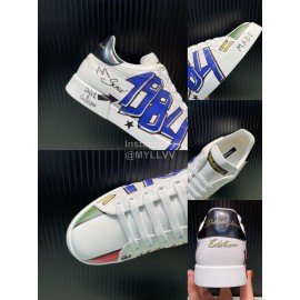 DG 3d Printed Calf Leather Casual Sneakers For Men Blue